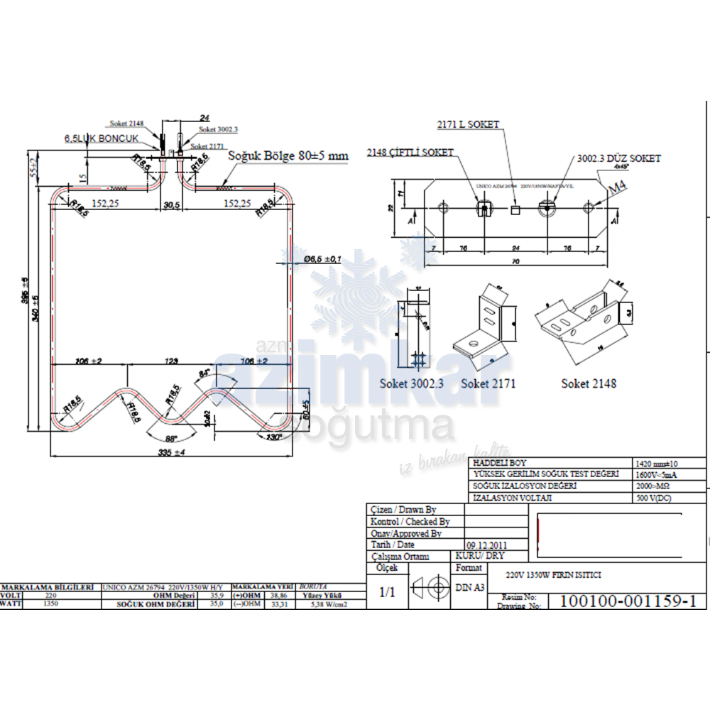 ARÇELİK FIRIN M REZİSTANS 1159-1 1300W 220V Büyük