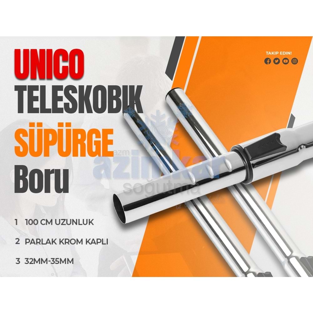UNİCO TELESKOBİK SÜPÜRGE BORUSU METAL 35 MM 100 CM