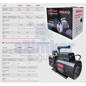 UNİCO VAKUM POMPASI VB2200 1-1/2 HP 20,5 M3 (340-407 L/min) ÇİFT KADEME