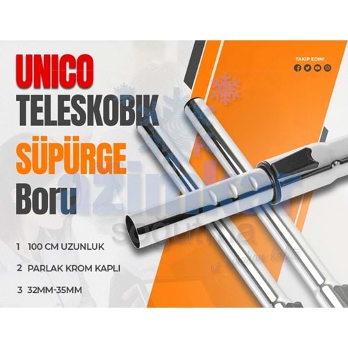 UNİCO TELESKOBİK SÜPÜRGE BORUSU METAL 35 MM 100 CM